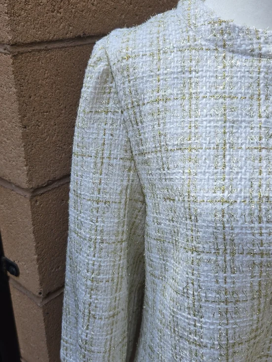 Shop The Mint Ivory Plaid Button-Front Long Sleeve Shift Dress - Picture 3 of 11